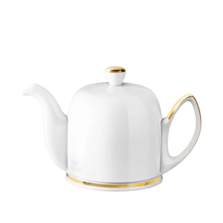 SALAM Gold - Чайник заварочный на 4 чашек 700 мл; фарфор + алюминий, цвет: бело-золотой с белой крышкой;