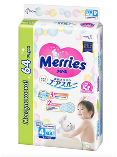 MERRIES Подгузники для детей размер L 9-14кг. 64шт.