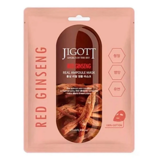 802761 "Jigott" Red Ginseng Real Ampoule Mask Ампульная тканевая маска с экстрактом красного женьшеня 27мл (спайка 10шт)