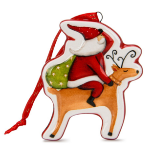 0400 FISSMAN Новогодняя елочная игрушка Санта на олене 6,5х5см (доломит)