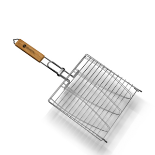 Решетка барбекю для рыбы M-size 800 Degrees Barbecue Fish Basket. Материал карбонированная сталь, бамбук.