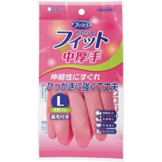 743230 "ST" "Family" Перчатки для бытовых и хозяйственных нужд (каучук,  средней толщины с внутренним покрытием) размер L (розовые) 1/120