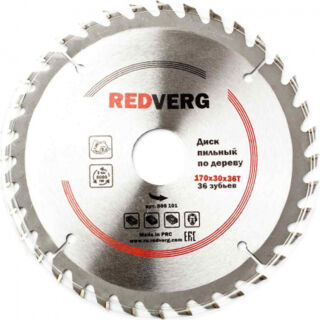 Диск пильный по дереву RedVerg твердосплавный 170х30/20/16 мм, 36 зубьев