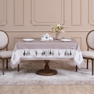 СКАТЕРТЬ "FAMILY FARM" 160Х220СМ , 100% ХЛОПОК, КАПУЧИНО, ТВИЛ, ПРОПИТКА