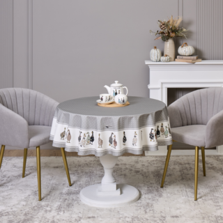 СКАТЕРТЬ КРУГЛАЯ "FAMILY FARM" 150 СМ ,100% ХЛОПОК,СЕРЫЙ ,ТВИЛ, ПРОПИТКА