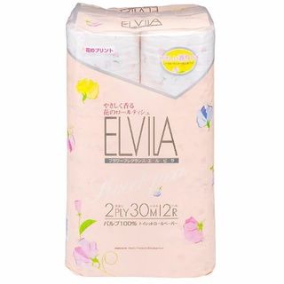 Премиальная парфюмированная туалетная бумага Shikoku Tokushi Elvila Sweet Pea, со сладким ароматом душистого горошка, 2-х слойная, 30м, 12 рулонов