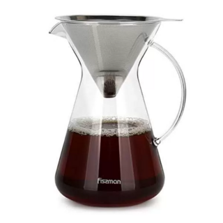 9083 FISSMAN Кофейник POUR OVER 900мл со стальным фильтром (стекло)
