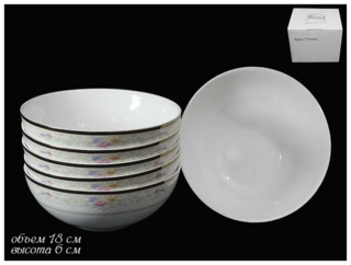 Набор из 6 салатников Лагуна, d-18 см, подарочная упаковка, костяной фарфор, арт. 125-176