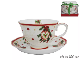Набор Lenardi чашка с блюдцем НОВОГОДНИЙ в подарочной упаковке. Фарфор, арт. 105-031