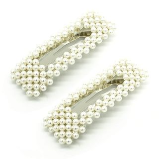 Заколка - зажим для волос клик-клак из жемчуга, 2 шт., 1910-ЗЗ-KR-002