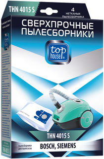 Сверхпрочные нетканые пылесборники TOP HOUSE THN 4015S с антибактериальной обработкой, 4 шт.