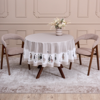 СКАТЕРТЬ "FAMILY FARM" КРУГЛАЯ 190 СМ , 100% ХЛОПОК, КЛЕТКА , ТВИЛ, ПРОПИТКА