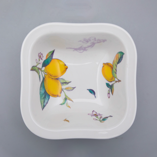 Салатник Императорский фарфоровый завод 4-порционный квадратный форма Молодежная рисунок Лимоны