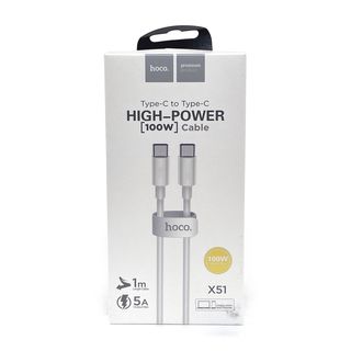 USB-С кабель HOCO X51 High-Power Type-C,1м, QC 100W, PD 5A, ABS (белый)