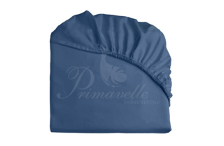 Простыня из однотонного сатина синяя на резинке, размер 90х200