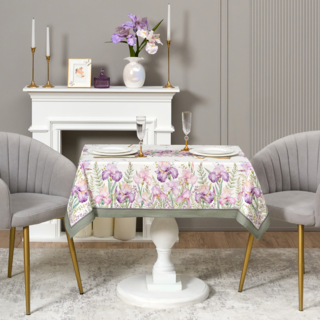 СКАТЕРТЬ ИРИСЫ 110Х140СМ ,БЕЛЫЙ, 100% ХЛОПОК,ТВИЛ ПРОПИТКА