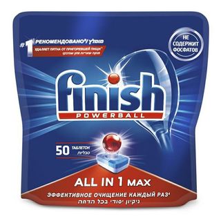 Таблетки для посудомоечной машины Finish All in One Блеск и Защита, 50 шт