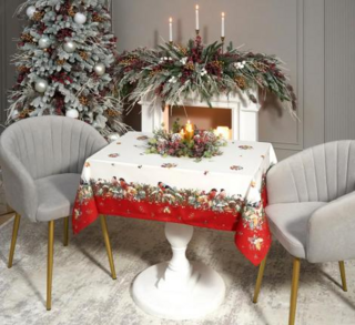 СКАТЕРТЬ "МОРОЗКО.СНЕГИРИ" 110Х140СМ ,КРАСНЫЙ, 100% ХЛОПОК,ТВИЛ ПРОПИТКА