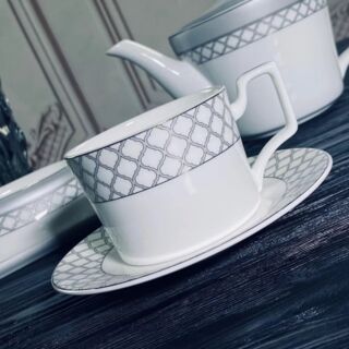 145-595 Чайный набор 12пр.250 мл ВЕРСАЛЬ СЕРЕБРО в под.уп. Костяной фарфор