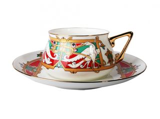 Кофейная пара Императорский фарфоровый завод, форма Билибина 1 рисунок Сказочные птицы