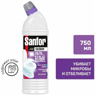 Гель для чистки ванн и унитазов Sanfor Chlorum ультрабелый, 750мл