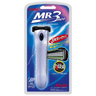 460116 "Feather" "F-System" "MR3 Neo" Мужской бритвенный станок с тройным лезвием с хромированной ручкой (1 кассета), 1/60