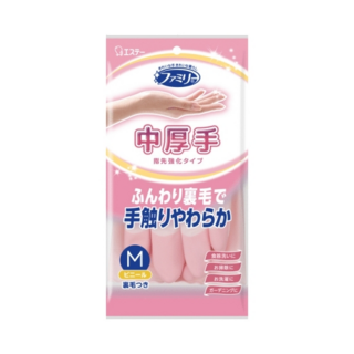 712113 "ST" "Family" Перчатки для бытовых и хозяйственных нужд (винил, с уплотнением в области кончиков пальцев, средней толщины, размер M (розовые) 1/120