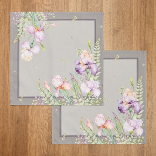 НАБОР САЛФЕТОК ИЗ 2-Х ШТ "ИРИСЫ",40Х40СМ, 100% ХЛОПОК,СЕРЫЙ,ТВИЛ,