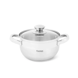 5510 FISSMAN Кастрюля PRIME 14x8,5 см / 1,3л со стеклянной крышкой (нерж.сталь)
