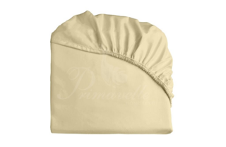 Простыня из однотонного сатина светло-бежевая на резинке, размер 90х200