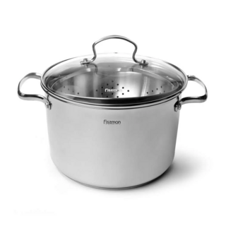 5096 FISSMAN Кастрюля с дуршлагом 24x15,5см / 6,8л со стеклянной крышкой (нерж.сталь)