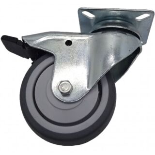 Колесо для тележек и мебели 75мм с тормозом серая резина SCB 93 GR