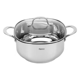 5542 FISSMAN Кастрюля EXCLUSIVE PRO 24x12 см / 5,3л со стеклянной крышкой (нерж.сталь)