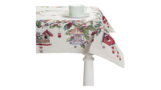 Скатерть-наперон Mix&Match Home Зимний пир Скворечники 100х100 см, гобелен, бежевый