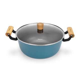 4015 FISSMAN Кастрюля SEAGREEN 28x12см / 6л со стеклянной крышкой (эмалированный чугун)