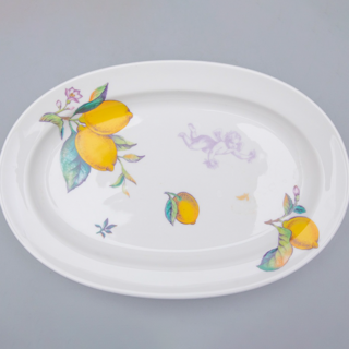 Блюдо овальное Императорский Фарфоровый Завод 280 мм форма Молодежная рисунок Лимоны