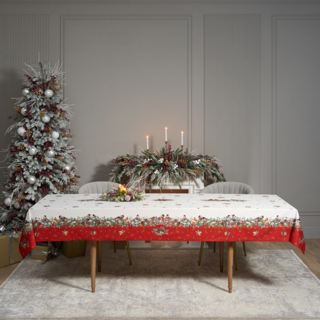 СКАТЕРТЬ "МОРОЗКО.СНЕГИРИ" 140Х300СМ ,КРАСНЫЙ, 100% ХЛОПОК,ТВИЛ ПРОПИТКА