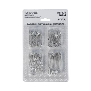 Булавки английские "BLITZ" №0-4 ассорти, под никель, железо, 125 шт.