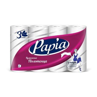 Полотенца бумажные Papia 3-слойные, 4 рулона в упаковке