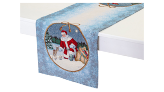 Дорожка для стола Mix&Match Home Дед мороз и лесные друзья 40х100 см, гобелен, голубой