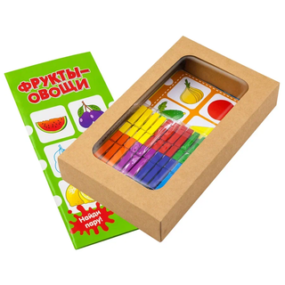 Игры с прищепками Фрукты-овощи, развивающая игрушка для детей, арт. ПР14