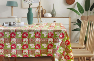 Скатерть жаккардовая Цветы с печатным рисунком, размер 140x180