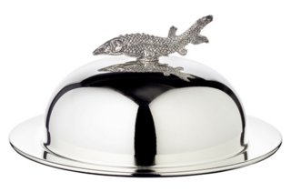 Икорница со стеклянной чашей и крышкой Edzard Осётр, 14х7 см, посеребрение, стекло