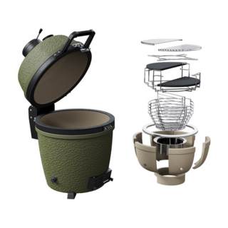 Скоро в продаже! Гриль керамический угольный Kamado Epicurean Model X Olive Solo (Built-In). Профессиональный гриль, изготовленный из первосортной керамики, рабочей поверхностью в 50 см. Матовая глазурь, паттерн Bond.