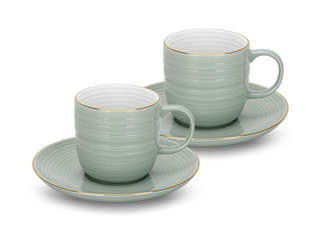 3688 FISSMAN Набор из 2 чашек FIRMINA green 180 мл с блюдцами (фарфор)