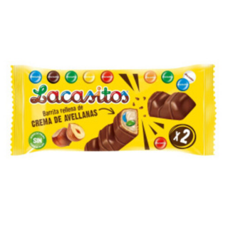 Злаковый батончик LACASITOS BARRITA CREAM DUO с начинкой из орехового масла с драже из молочного шоколада в сахарной глазури, 2*23гр