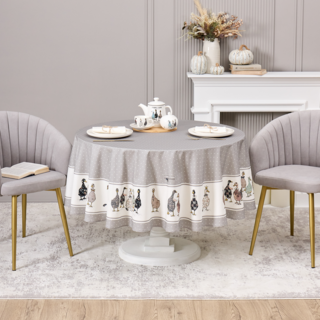 СКАТЕРТЬ КРУГЛАЯ "FAMILY FARM" 190 СМ , СЕРЫЙ ,100% ХЛОПОК , ТВИЛ, ПРОПИТКА