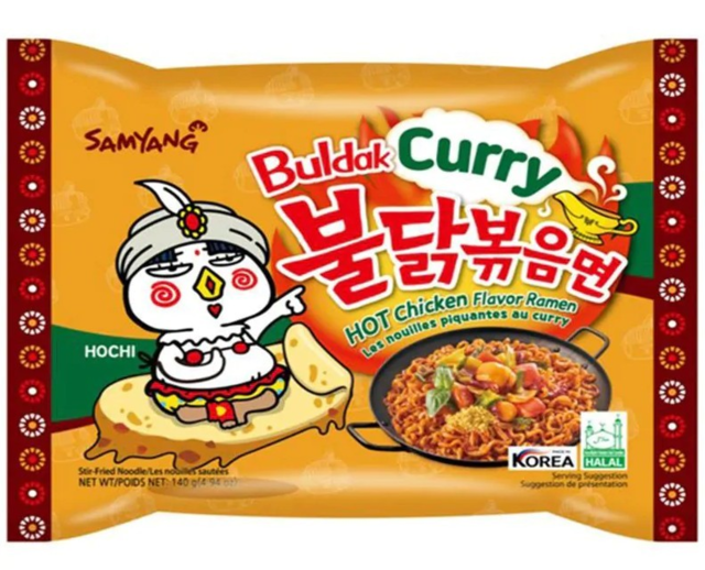 Лапша (пакет) быстрого приготовления Рамэн со вкусом Острой Курицы Бульдак и КАРРИ 140 г. Samyang, Корея