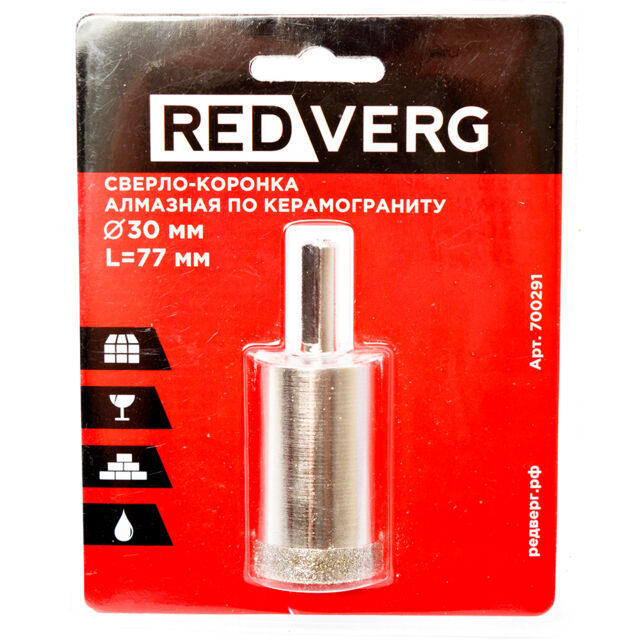 Сверло-коронка RedVerg алмазная по керамограниту, 30 мм