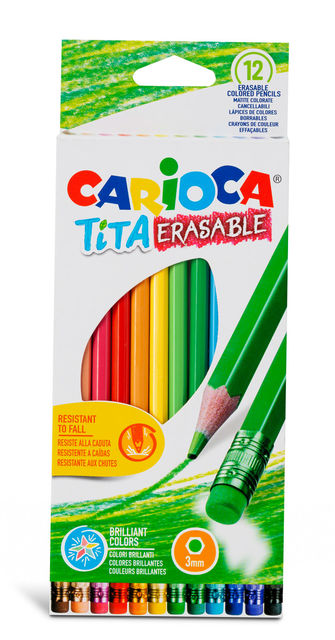 Карандаши Carioca Tita Erasable цветные пластиковые заточенные, 12 цветов